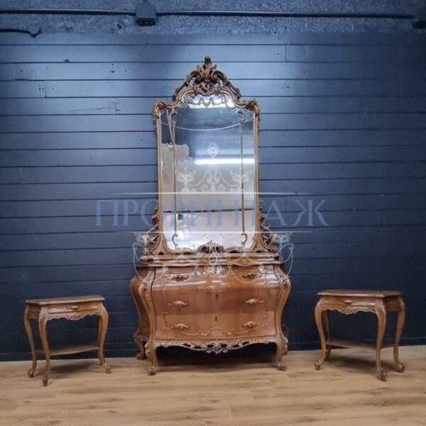 Комплект: Трюмо/Комод Зеркало и Тумба 2 штуки в стиле венецианского барокко